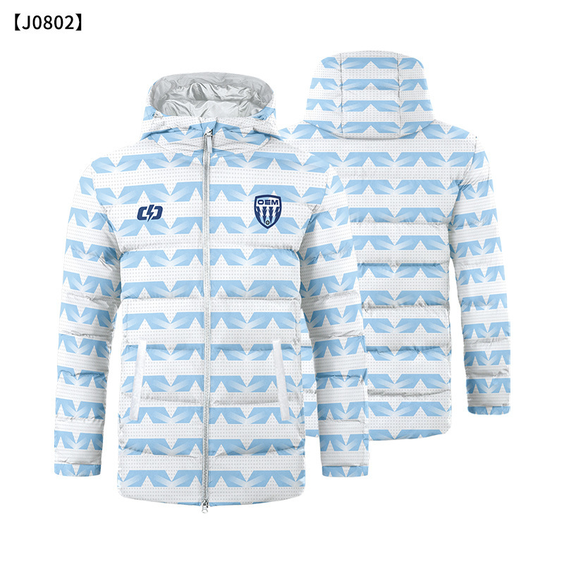Custom Men's & Women's Winter Soccer Training Down Jacket (Blue & White) - Cozymize